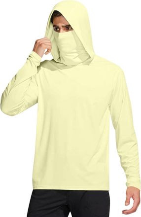Generic UPF 50+ Mens Sunscreen Hoodies with Mask Hoody Clearance,Men Long Sleeve Fishing Shirt UV Hooded Neck Gaiter Hoodie Summer Outdoor Elastic Rash Runnin