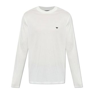Emporio Armani Long Sleeve Tops, male, White, Size: 2XL Lyocell-blend Jersey T-shirt