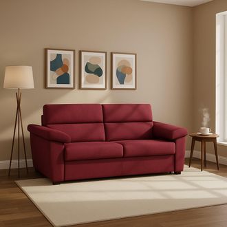 Dmora Sof&aacute; Cama 2 Plazas Seui, Desenfundable, Con Almacenaje Made In Italy, Apertura Abatible, 185x95 Cm Rojo