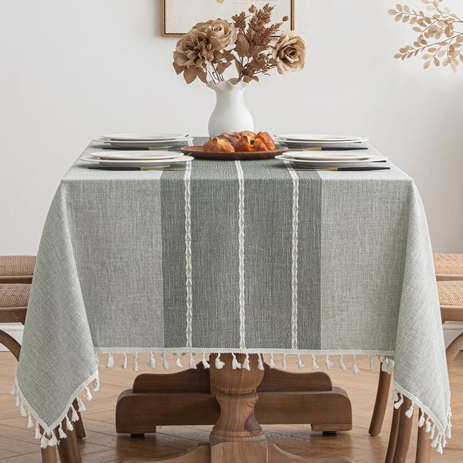 Miulee Tischdecke 100x140cm Graue Streifen Leinenoptik Tischdecke Abwaschbar Table Cloth Boho Tischdecke Quadratisch für Küchentisch und Outdoor Tischtuch ab 29,99 €