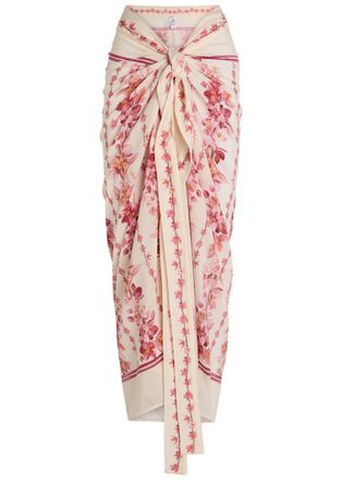 Agua Bendita Lavanda Floral-print Cotton-blend Sarong - Multicoloured - One Size