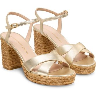 Stuart Weitzman Dayna Platform 80 Sandal in Light Gold/natural at Nordstrom, Size 7.5