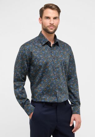 Eterna Langarmhemd ETERNA COMFORT FIT, Herren, Gr. 43, Normalgr&ouml;ssen, navy, Twill, 100% Baumwolle, normal, Manschette, Hemden Langarmhemd, NON IRON (b&uuml;gelfre