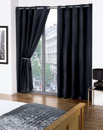Emma Barclay Cali Eyelet - Woven Thermal Blackout Eyelet Curtains in Black - Width 66 x Drop 84 (168 x 213cm) - Single for Door - Emma Barclay | TJ Hughes