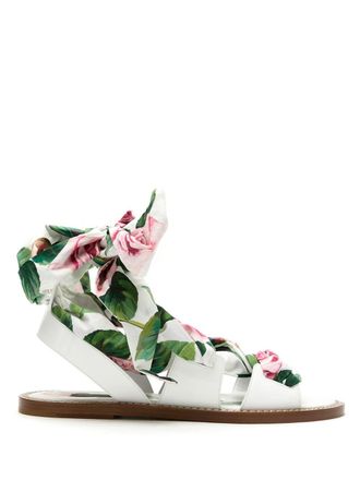 Dolce & Gabbana Tropical Rose lace-up sandals - women - Cotton - 37 - White