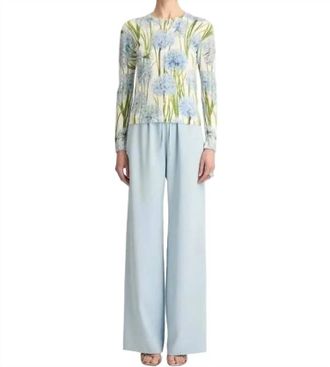 Oscar De La Renta Long Sleeve Print Allium Cardigan In Blue/white