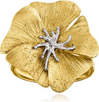 Ross-Simons Italian 18kt Gold Over Sterling and Sterling Silver Flower Ring