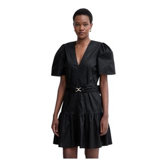 Twinset Abito Corto in Popeline con Cintura Logo - - Dresses - Donna - Nero - XS