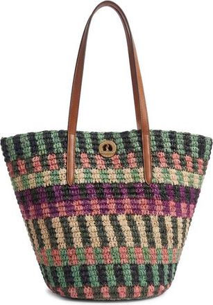 Veronica Beard Stripe Raffia Tote in Berry Multi at Nordstrom