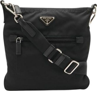 Prada Pre-owned Nylon Leather Triangle Logo Shoulder Bag - Dames - Vintage Schoudertas - Zwart - ONE Size - Nylon - Vintage
