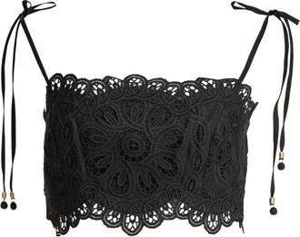 Zimmermann Sleeveless Tops, female, Black, Size: S Black Embroidered Topwear Aw25