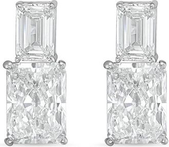 Diana M. Jewels 14kt white gold 6cts lab grown emerald and radiant cut diamond earrings