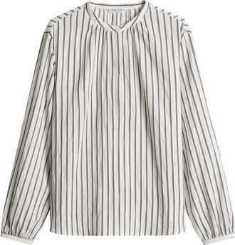 Marc O'Polo Geweven Blouse- Lsl- G/D Streep - Dames - Blouses - Wit - M - Overhemden
