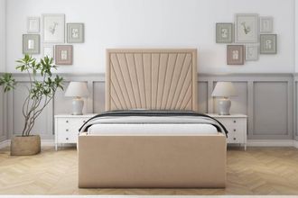 Sloomy Somerset Plush Deep-Sided Bed Frame With 50 Upholstered Headboard in Stone | Size: King