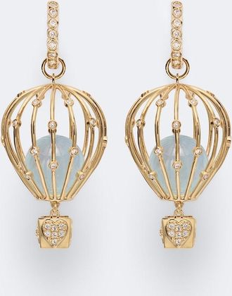 Sydney Evan Hot Air Balloon 14kt gold hoop earrings with aquamarine and diamonds