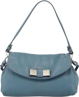 Chlo&eacute; Lily Handbag Leather Blue Leather Handbag (Pre-Owned)