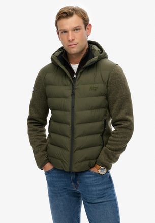 Superdry Steppjacke SUPERDRY HOODED STORM KNIT HYBRID JKT, Herren, Gr. XXL, gr&uuml;n (khaki gr&uuml;n marl), Steppware, Obermaterial: 100% Polyester, meliert, unifarben