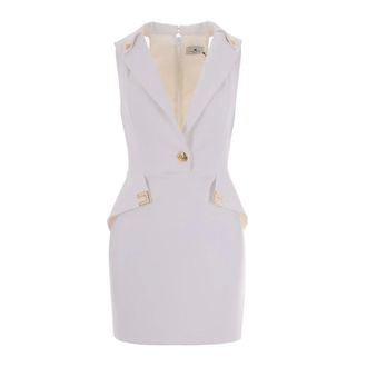 Elisabetta Franchi Short Dresses, female, Beige, Size: M Double-layer Stretch Crepe Mini Dress