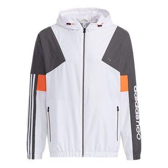 adidas neo Outdoor Sports Windproof Woven hooded Logo Jacket White Gray Colorblock GP5686