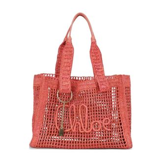 Chlo&eacute; Borsa Tote Woody in rafia - - Bags - Donna - Rosa - ONE SIZE