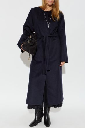 Alaia Wool Coat, Womens, Navy Blue