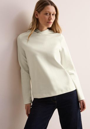 Cecil Hoodie CECIL, Damen, Gr. XXL (46), weiss (vanillewei&szlig;), Twill, Obermaterial: 80% Baumwolle, 17% Polyester, 3% Elasthan, unifarben, regular fit h&uuml;ftlan