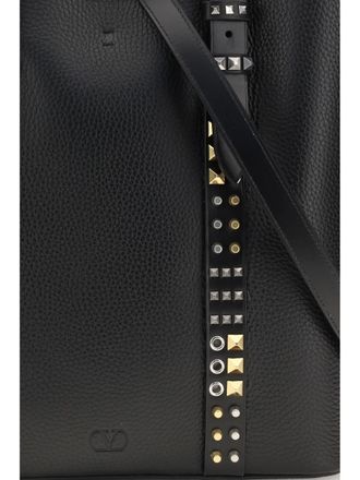 Valentino Garavani Mens Tote Bag Rockstud Black Calf Leather Shoulder
