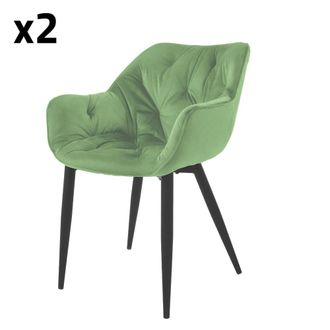 ML Design 2x Sillas de comedor acolchada, verde salvia, respaldo y reposabrazos