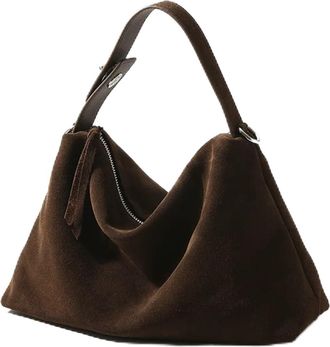 Generic Big Matte Suede Leather Women Handbag Female Shoulder Crossbody Bag(Dark coffe suede)