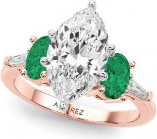 Allurez Marquise Lab Grown Diamond & Oval Emerald Engagement Ring 14K Rose Gold (3.98ct)