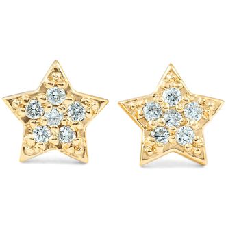 Pompeii3 14K Yellow Gold Diamond Pave Petite Star Studs Dainty High Polished 6.5MM