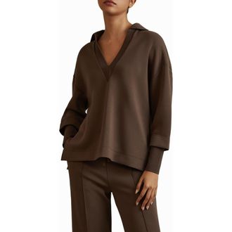 Reiss Bernie Johnny Collar Sweatshirt in Chocolate at Nordstrom, Size X-Small