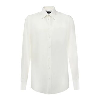 Dolce & Gabbana Silk Cr&ecirc;pe de Chine Martini Shirt - Heren - Zakelijke Overhemden - Wit - XL - Leer - Overhemden