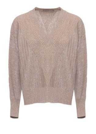 D.exterior Beige Lurex V-Neck Wool Sweater
