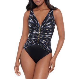 Miraclesuit Bronze Reign Chamer One-Piece Swimsuit in Black/Multi at Nordstrom Rack, Size 10