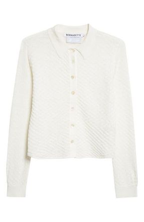 Bernadette Turner Crop Linen Blend Check Jacquard Shirt in Ivory Gingham Jacquard at Nordstrom, Size Medium