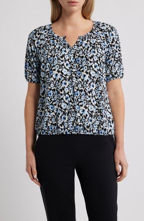 Anne Klein Floral Peasant Top in Blue Yonder Multi at Nordstrom, Size X-Large P