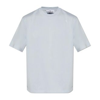 Stone Island T-shirt met geborduurd logo - Heren - T-shirts - Blauw - XL - Katoen - Tops