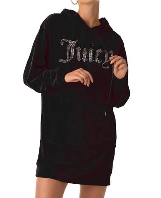 Juicy Couture Drop Shoulder Long Hoodie In Black