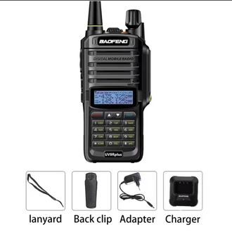 OEM Radio Bidireccional Recargable Uv-9r Plus De 8 Vatios, Doble Banda, Ip67 (vhf De 144 Mhz A 146 Mhz Y Uhf De 430 Mhz A 440 Mhz). Incluye Kit Completo. 