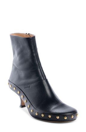 Chlo&eacute; Junie Studded Kitten Heel Bootie in Black at Nordstrom, Size 9.5Us