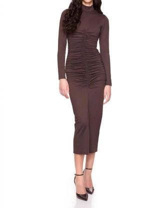 Susana Monaco Mockneck Gathered Front Long Sleeve Dress In Java