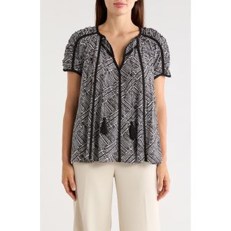 Elie Tahari The Juliana Print Silk Top in Geo Leaf at Nordstrom Rack, Size X-Small