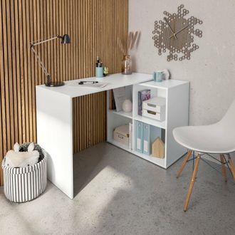 Dmora Dmora - Escritorio Dmanci, Escritorio De Esquina, Mesa De Oficina Multiusos, Escritorio Multiposici&oacute;n Que Ahorra Espacio, 152x49h74 Cm, Blanco