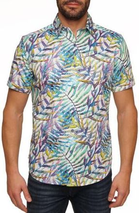 Robert Graham Cedrick Classic Fit Palm Short Sleeve Button-Up Shirt in Blue/Green Multi at Nordstrom Rack, Size Xx-Large
