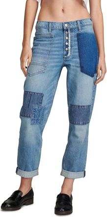 Lucky Brand Boy Jeans Womens Blue Mid Rise Button Fly Tapered Leg RED975