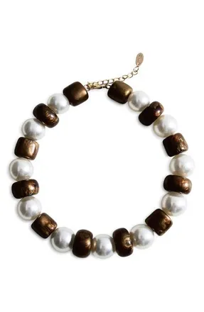 Mango Beaded Statement Necklace in Brown at Nordstrom