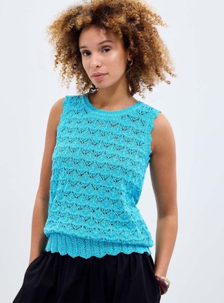 Contemporaine Womens Scalloped trim openwork pure cotton sweater vest