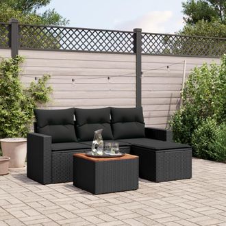 vidaXL Vidaxl - Set De Muebles De Jard&iacute;n 5 Pzas Y Cojines Rat&aacute;n Sint&eacute;tico Negro