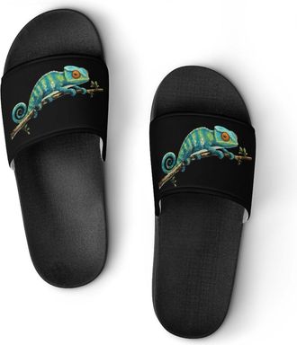 Generic Green Chameleon Unisex Beach Slippers & Pool Slides Anti-Slip House Shoes for Home Outdoor